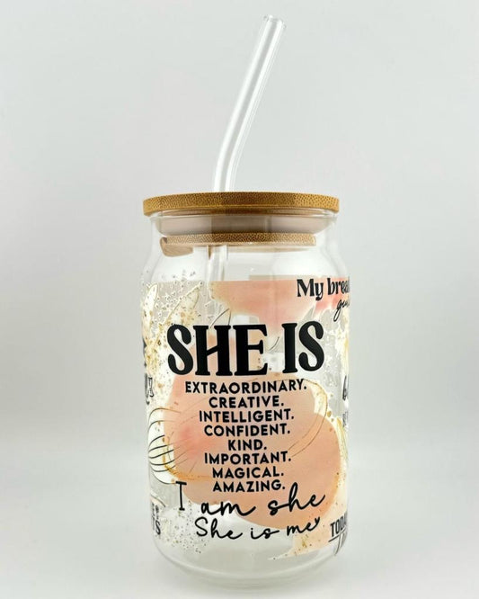 'I AM SHE' 16oz Glass Can Media 1 of 4