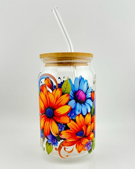 'FLOWERS' 16oz Glass Can Media 1 of 4