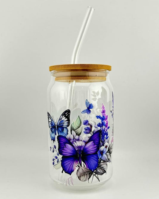 'PURPLE BUTTERFLY' 16oz Glass Can Media 1 of 4