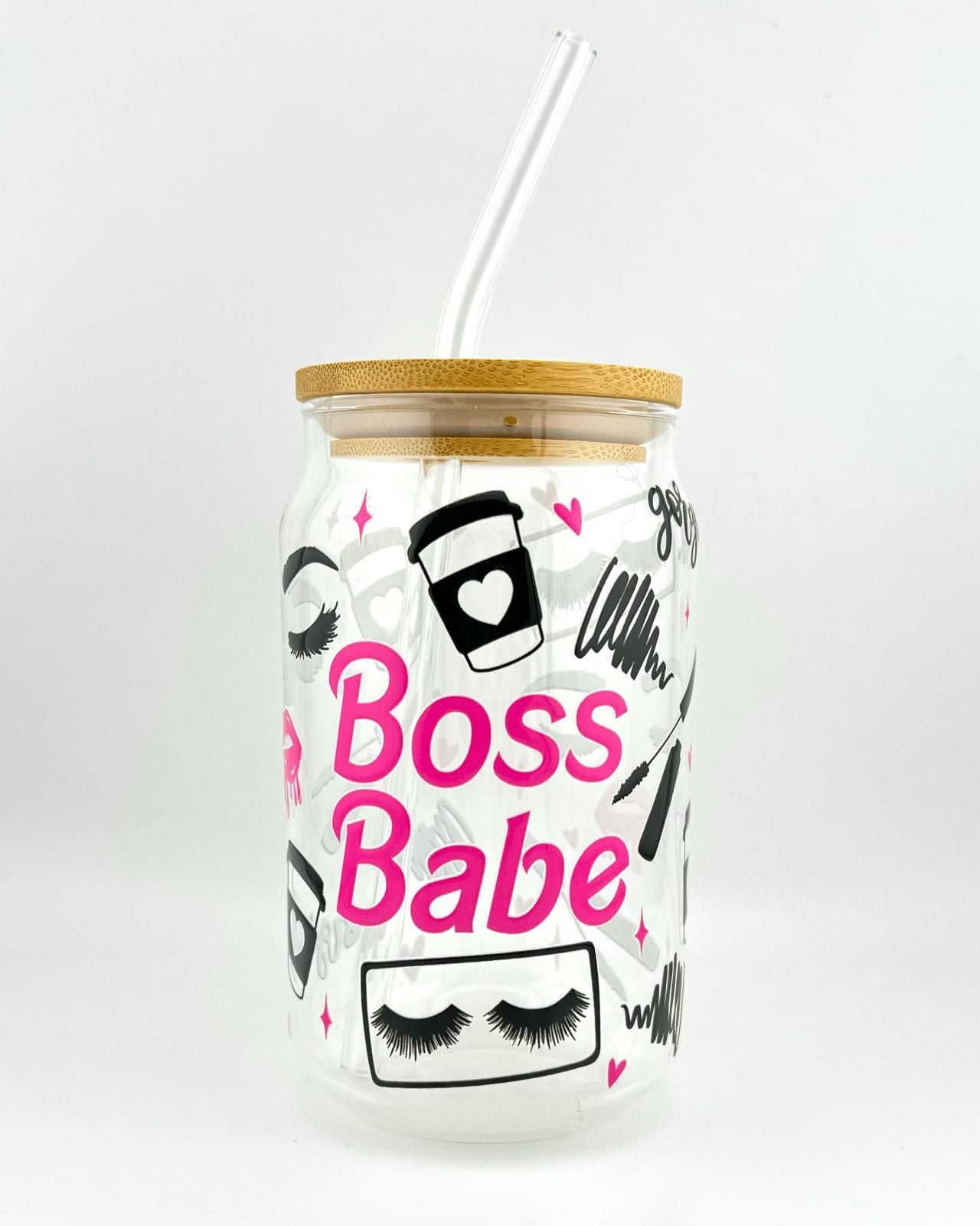 'BOSS BABE' 16oz Glass Can Media 1 of 4