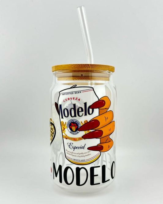 'LOVE MODELO PEACE' 16oz Glass Can Media 1 of 4