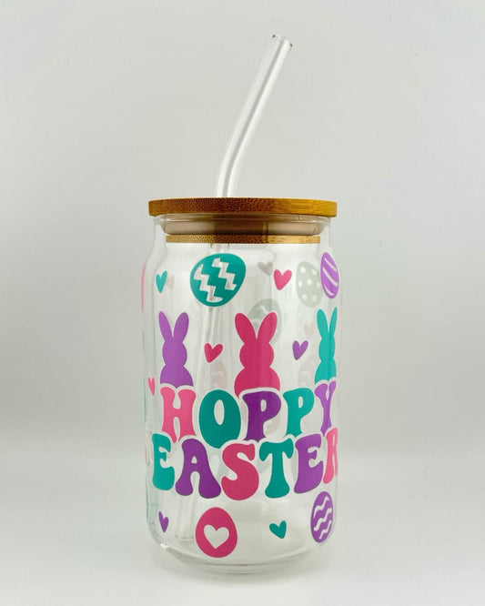 'HOPPY EASTER' 16oz Glass Can Media 1 of 4