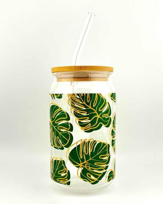 'GREEN LEAF' 16oz Glass Can Media 1 of 3