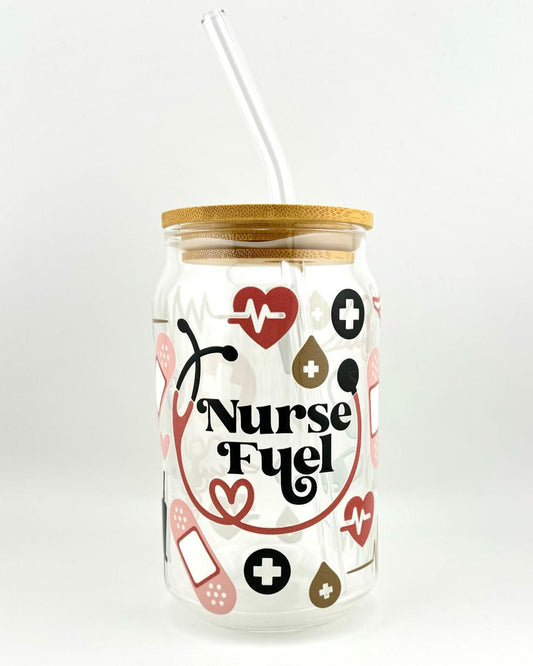 'NURSE FUEL' 16oz Glass Can Media 1 of 4