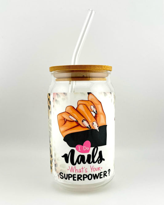 'NAILS SUPERPOWER' 16oz Glass Can Media 1 of 4